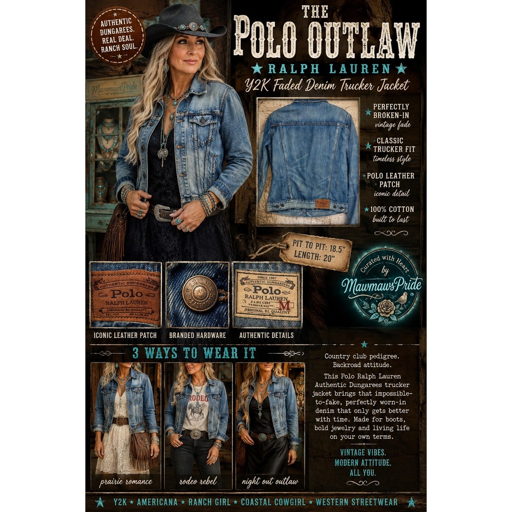 THE POLO OUTLAW | Ralph Lauren Y2K Faded Denim Trucker Jacket M